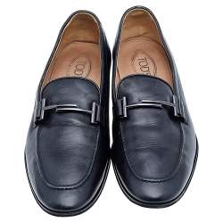 Tod's Black Leather TT Slip on Loafers Size 43