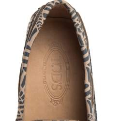 Pre Owned Tod's Beige/Black Printed Leather Bow Loafers Size 41.5