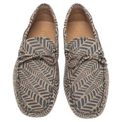 Pre Owned Tod's Beige/Black Printed Leather Bow Loafers Size 41.5