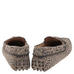 Pre Owned Tod's Beige/Black Printed Leather Bow Loafers Size 41.5