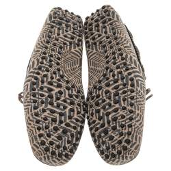 Pre Owned Tod's Beige/Black Printed Leather Bow Loafers Size 41.5
