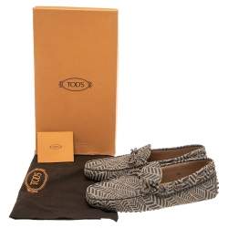 Pre Owned Tod's Beige/Black Printed Leather Bow Loafers Size 41.5