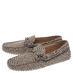 Pre Owned Tod's Beige/Black Printed Leather Bow Loafers Size 41.5
