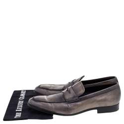 Pre Owned حذاء لوفرز تودز سليب أون بيني جلد رمادي مقاس 43