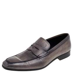 Pre Owned حذاء لوفرز تودز سليب أون بيني جلد رمادي مقاس 43