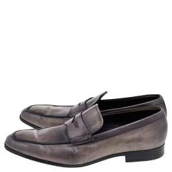 Pre Owned حذاء لوفرز تودز سليب أون بيني جلد رمادي مقاس 43