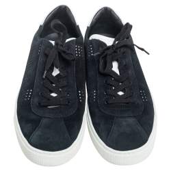 Pre Owned Tod's Black Suede Perforated T Detail Lace Up Sneakers Size 45.5
