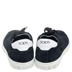 Pre Owned Tod's Black Suede Perforated T Detail Lace Up Sneakers Size 45.5