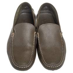 Pre Owned Tod's Green Leather Slip On Loafers Size 41.5