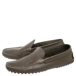 Pre Owned Tod's Green Leather Slip On Loafers Size 41.5