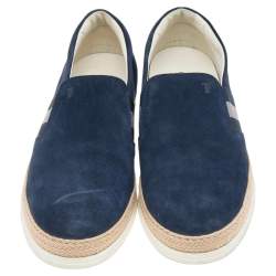 مملوكة مسبقًا Tod's Navy Blue Suede Espadrille Slip On Sneakers Size 42