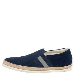 مملوكة مسبقًا Tod's Navy Blue Suede Espadrille Slip On Sneakers Size 42