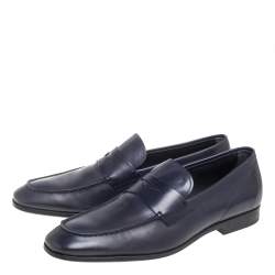 Pre Owned Tod's Dark Blue Leather Penny Loafers Size 44
