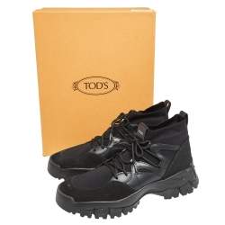 Pre Owned Tod's Black Leather And Suede High Top Lace Up Sneakers Size 45