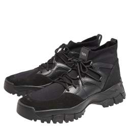 Pre Owned Tod's Black Leather And Suede High Top Lace Up Sneakers Size 45