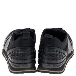 Tod's Black Leather And Neoprene Low Top Sneakers Size 40