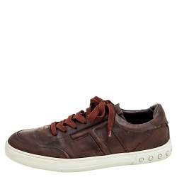 Tod's Dark Brown Leather Low Top Sneakers Size 41