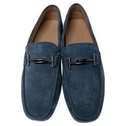 Pre Owned Tod's Blue Suede Driving Slip On Loafers Size 44