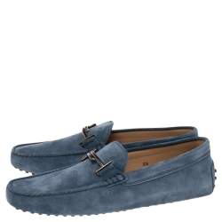 Pre Owned Tod's Blue Suede Driving Slip On Loafers Size 44