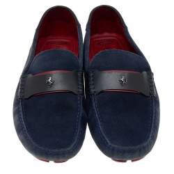 مملوكة مسبقًا حذاء لوفرز تودز فور فيراري جلد وسويدي أسود/أزرق كحلي سليب أون مقاس 43