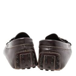 Pre Owned حذاء لوفرز تودز جلد بني داكن سير بيني سليب أون مزين شعار الماركة حرف تي مزدوج مقاس 42.5