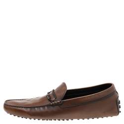 Pre Owned Tod's Brown Leather Slip On Driving Loafers Size 46.5