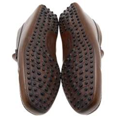 Pre Owned Tod's Brown Leather Slip On Driving Loafers Size 46.5