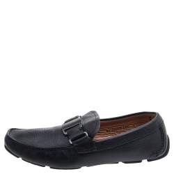 Salvatore Ferragamo Black Leather Slip On Loafers Size 41