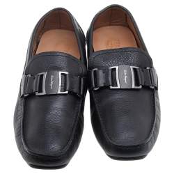 Salvatore Ferragamo Black Leather Slip On Loafers Size 41