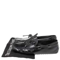 Pre Owned Tod's Black Leather Braided Bow Driver Loafers Size 41.5