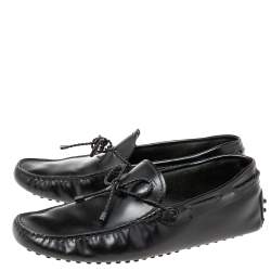 Pre Owned Tod's Black Leather Braided Bow Driver Loafers Size 41.5