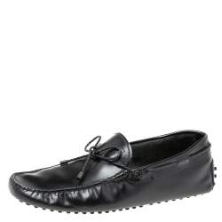 Pre Owned Tod's Black Leather Braided Bow Driver Loafers Size 41.5