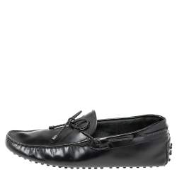 Pre Owned Tod's Black Leather Braided Bow Driver Loafers Size 41.5