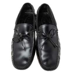 Pre Owned Tod's Black Leather Braided Bow Driver Loafers Size 41.5
