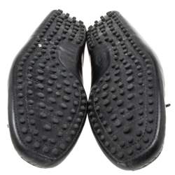Pre Owned Tod's Black Leather Braided Bow Driver Loafers Size 41.5