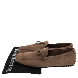 Pre Owned Tod's Brown Suede Bow Slip On Loafers Size 44.5