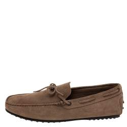 Pre Owned Tod's Brown Suede Bow Slip On Loafers Size 44.5