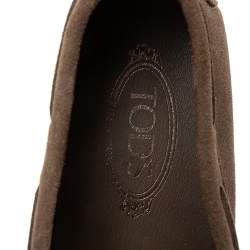 Pre Owned Tod's Brown Suede Bow Slip On Loafers Size 44.5