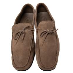 Pre Owned Tod's Brown Suede Bow Slip On Loafers Size 44.5