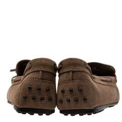 Pre Owned Tod's Brown Suede Bow Slip On Loafers Size 44.5