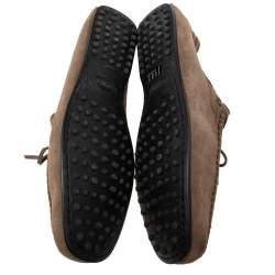 Pre Owned Tod's Brown Suede Bow Slip On Loafers Size 44.5