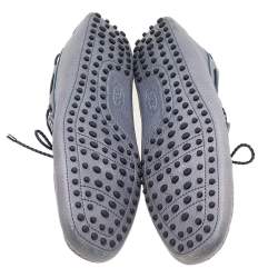 Tod's Grey/Navy Blue Leather Braided Bow Slip On Loafers Size 47