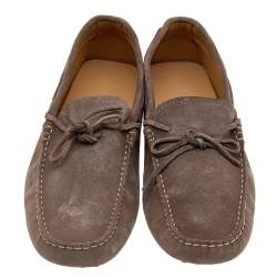 Tod's Brown Suede Bow Slip On Loafers Size 43