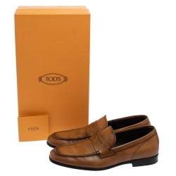 Pre Owned حذاء لوفرز تودز جلد بني سير بيني مقاس 39.5