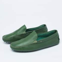 Pre Owned Tod's Green Leather Driving Loafers Size 42
