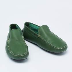 Pre Owned Tod's Green Leather Driving Loafers Size 42