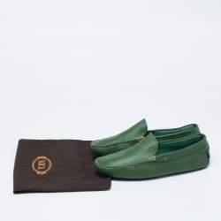 Pre Owned Tod's Green Leather Driving Loafers Size 42