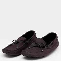 Pre Owned Tod's Plum Nubuck Leather Bow Slip On Loafers Size 44