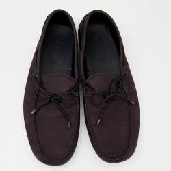 Pre Owned Tod's Plum Nubuck Leather Bow Slip On Loafers Size 44