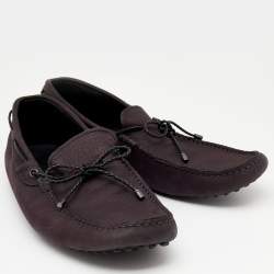 Pre Owned Tod's Plum Nubuck Leather Bow Slip On Loafers Size 44